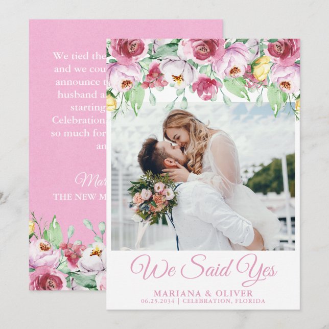 Hochzeitsankündigung Rosa Aquarellblume Einladung (Vorne/Hinten)