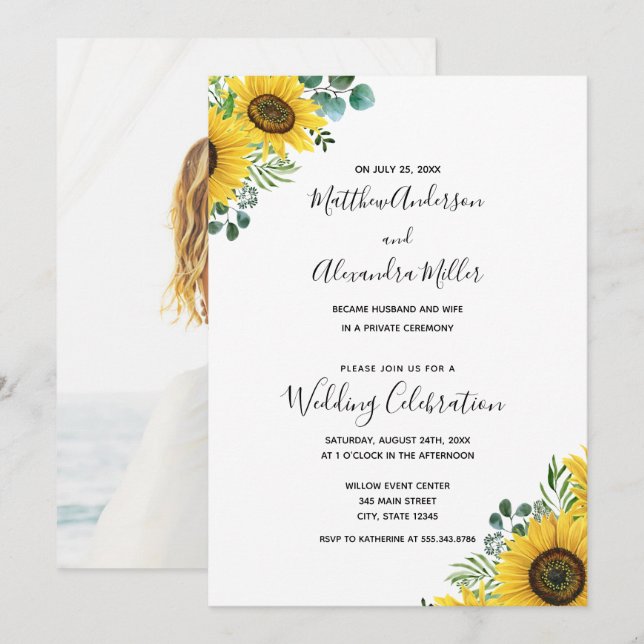 Hochzeitsankündigung und Empfang der Sonnenblumen Einladung (Vorne/Hinten)