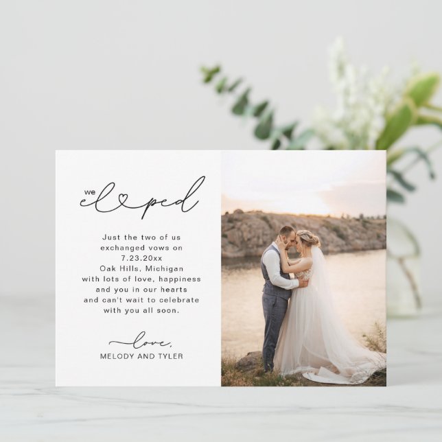 Hochzeitsankündigung Wir haben Skriptfotokarte aus Einladung (Stehend Vorderseite)