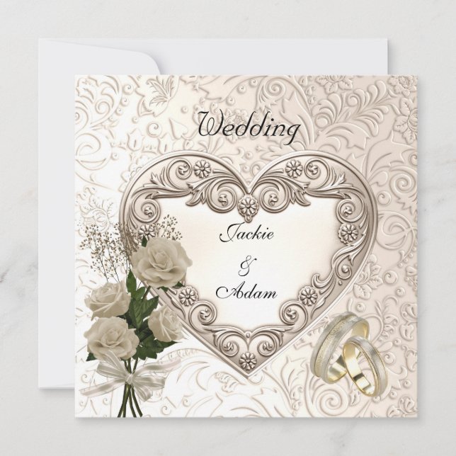 Hochzeitsantike Rose aus der Blütenzeit Beige Crem Einladung (Vorderseite)