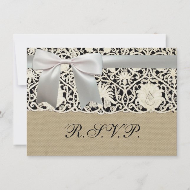 Hochzeitsantike Spitzen Linen Weiße klassische Hüb Einladung (Vorderseite)