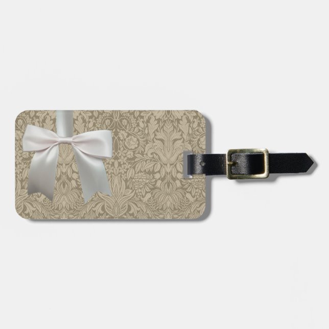 Hochzeitsantike Spitzen Linen Weiße klassische Hüb Gepäckanhänger (Vorderseite horizontal)