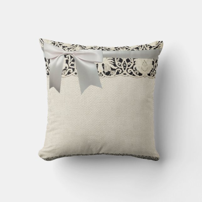 Hochzeitsantike Spitzen Linen Weiße klassische Hüb Kissen (Vorderseite)