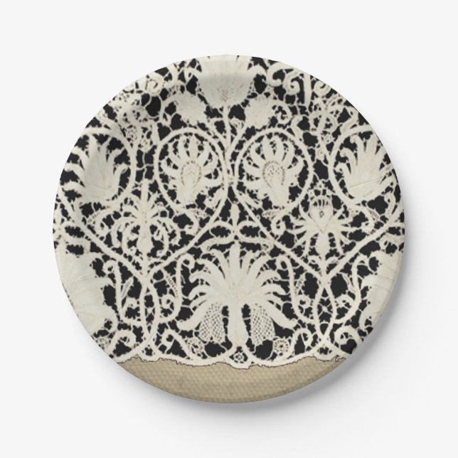 Hochzeitsantike Spitzen Linen Weiße klassische Hüb Pappteller (Vorderseite)