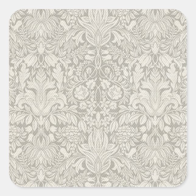 Hochzeitsantike Spitzen Linen Weiße klassische Hüb Quadratischer Aufkleber (Vorderseite)