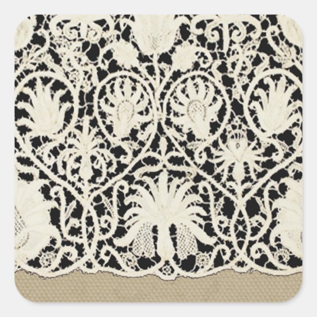 Hochzeitsantike Spitzen Linen Weiße klassische Hüb Quadratischer Aufkleber (Vorderseite)