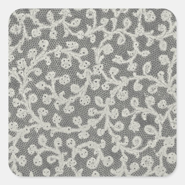 Hochzeitsantike Spitzen Linen Weiße klassische Hüb Quadratischer Aufkleber (Vorderseite)