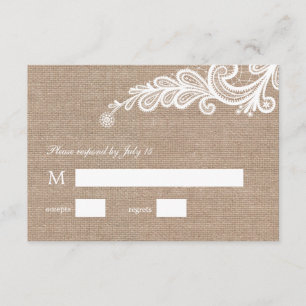 Hochzeitsantwort mit Jute und Spitze RSVP Karte