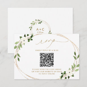 Hochzeitsantwort online mit QR Code Greenery Gold  RSVP Karte