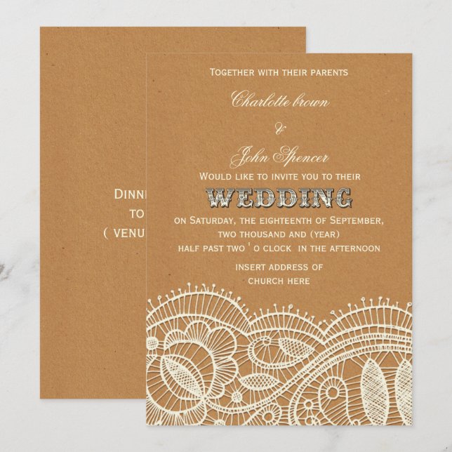 Hochzeitsarbeiten für Spitzenpapiere Einladung (Vorne/Hinten)
