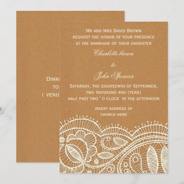 Hochzeitsarbeiten für Spitzenpapiere Einladung (Vorne/Hinten)