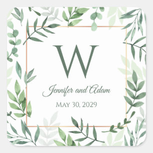 Hochzeitsaufkleber Anfangsbuchstabe Design Blatt G Quadratischer Aufkleber