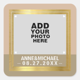 Hochzeitsaufkleber / Foto mit Paarnamen Quadratischer Aufkleber