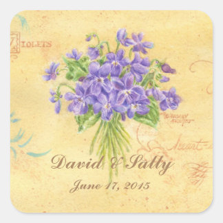 Hochzeitsaufkleber für benutzerdefinierte Violette Quadratischer Aufkleber