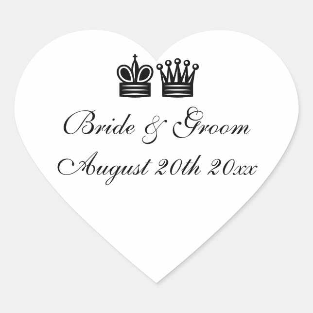 Hochzeitsaufkleber für King und Queen Herz-Aufkleber (Vorderseite)