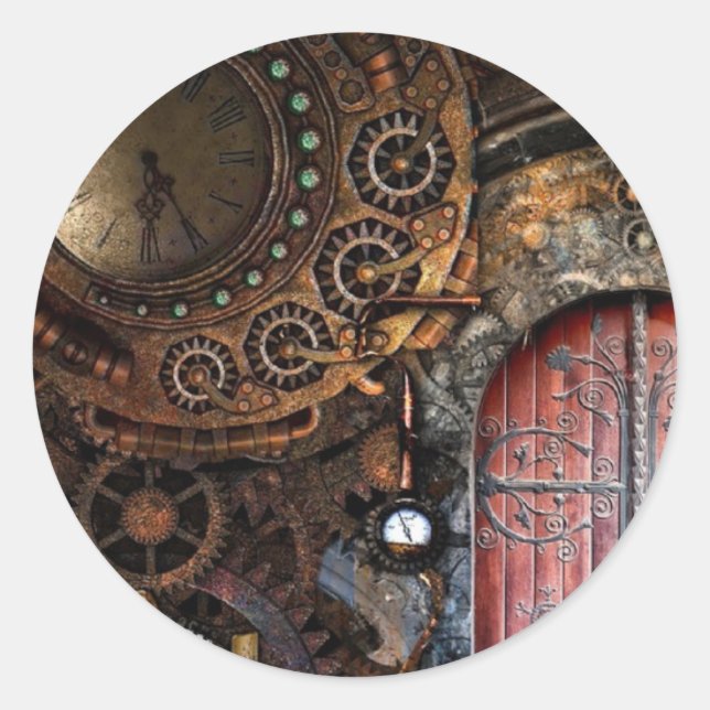 Hochzeitsaufkleber für Runde Steampunk Door Pocket Runder Aufkleber (Vorderseite)