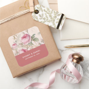 Hochzeitsaufkleber für Vintage Rose Quadratischer Aufkleber