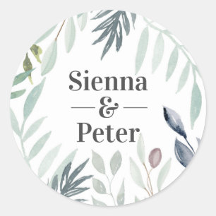 Hochzeitsaufkleber für Wasserfarben Green Foliage Runder Aufkleber