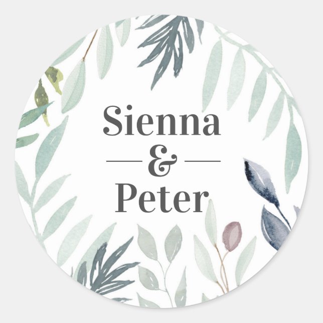 Hochzeitsaufkleber für Wasserfarben Green Foliage Runder Aufkleber (Vorderseite)