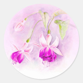 Hochzeitsaufkleber mit lila und rosa Fuchsia Blume Runder Aufkleber