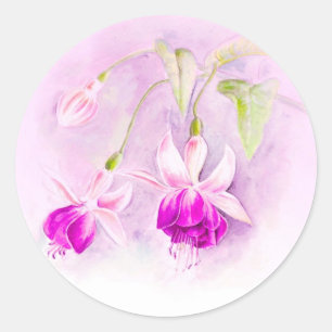 Hochzeitsaufkleber mit lila und rosa Fuchsia Blume Runder Aufkleber