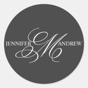 Hochzeitsaufkleber mit Monogramm M Namen Charcoal Runder Aufkleber