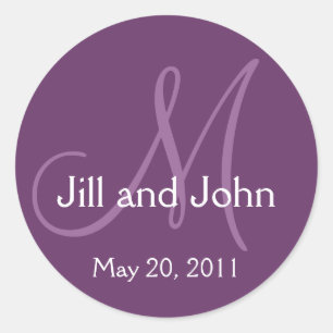 Hochzeitsaufkleber Monogramm Save the Date Lila Runder Aufkleber