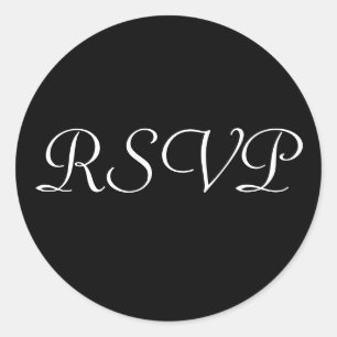 Hochzeitsaufkleber RSVP - Schwarz mit weißen Buchs Runder Aufkleber
