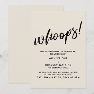 Hochzeitsaufschub Humor "Whoops"! Cremekarte Einladung