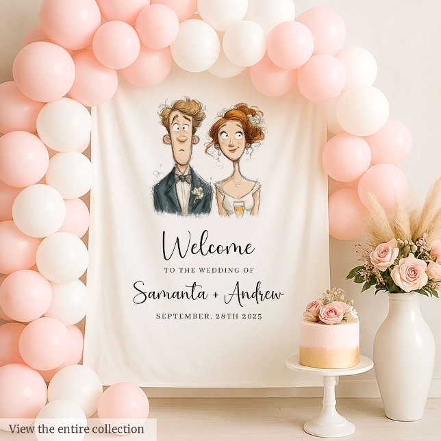 Hochzeitsband für Wasserfarben - Quirky-Brautgarte Wandteppich (Watercolor Wedding Tapestry Quirky Bride Groom Design)