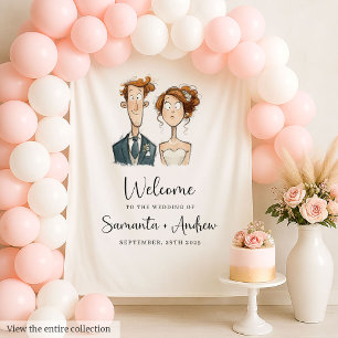 Hochzeitsband Quirky Couple Watercolor Brie Wandteppich