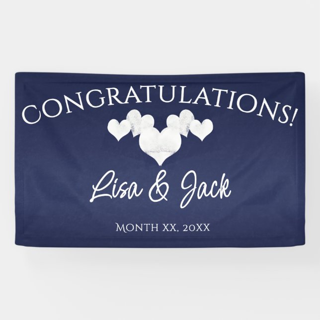 Hochzeitsbanner der Marine Elegante Weiße Herzen Banner (Horizontal)
