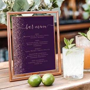 Hochzeitsbar-Menü Lila Rosen-Gold-Glitter Poster
