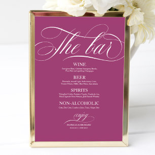 Hochzeitsbar-Menüschild Chic Pink Cassis Poster