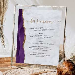 Hochzeitsbarmenü Purple Agate Marmor Poster