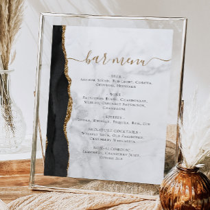 Hochzeitsbarmenü Schwarz Gold Achat Marmor Poster
