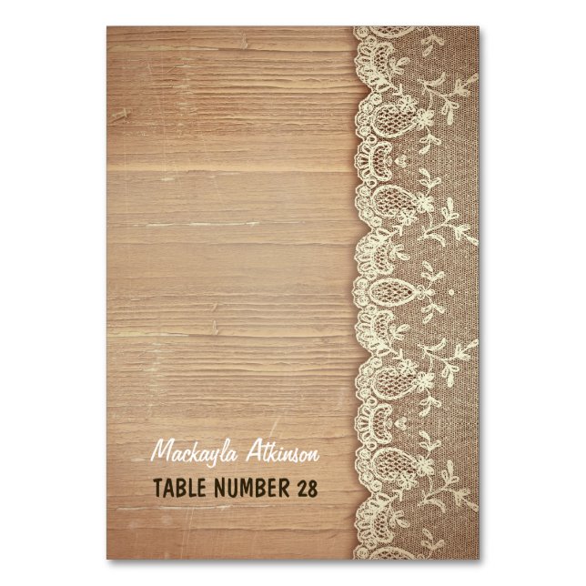 Hochzeitsbegleitkarten rustikale Holzspitze Tischnummer (Vorderseite)