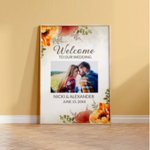 Hochzeitsbegrüßung Burnt Orange Floral Foto  Poster