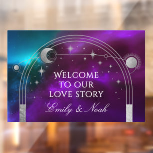 Hochzeitsbegrüßung Purple Teal Celestial Love Stor Fensteraufkleber