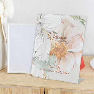 Hochzeitsbegrüßung Rosé Pfirsich Blumen Sockelschild