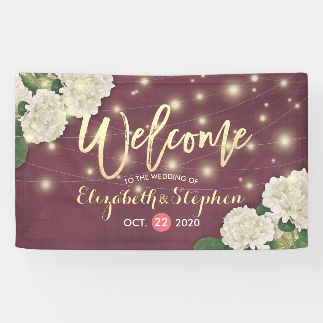 HochzeitsBegrüßungsbanner Hydrangea String Lights  Banner (Horizontal)