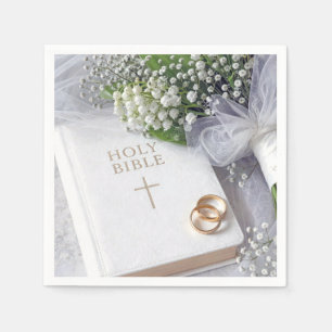 Hochzeitsbibel mit Maiglöckchen-Brautstrauß Serviette
