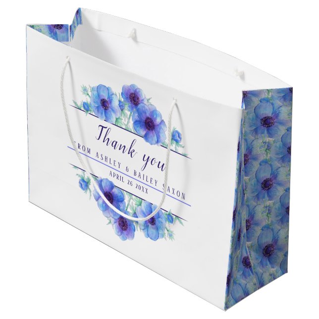Hochzeitsblaue Blumen danke Ihnen große Geschenkta Große Geschenktüte (Rückseite Schrägansicht)