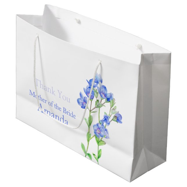 Hochzeitsblaue Mutter der Braut Gunstbeutel Große Geschenktüte (Vorderseite Schrägansicht)
