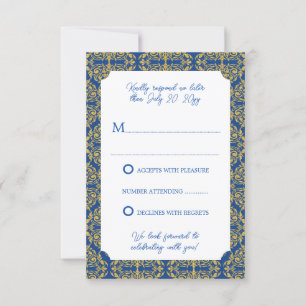 Hochzeitsblu und Gold Blüh Damask UAWG Einladung