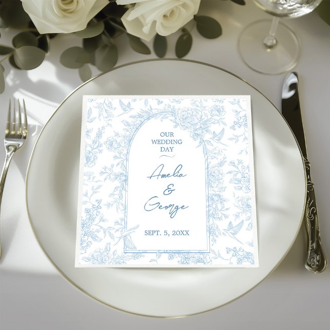 Hochzeitsbluetoilette Serviette (French Toile Inspired Wedding Paper Napkin)