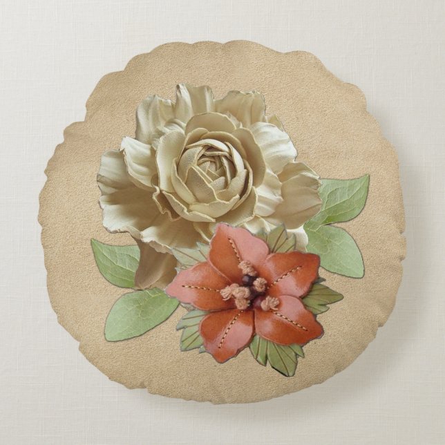 Hochzeitsblumen aus Leder Rundes Kissen (Vorderseite)