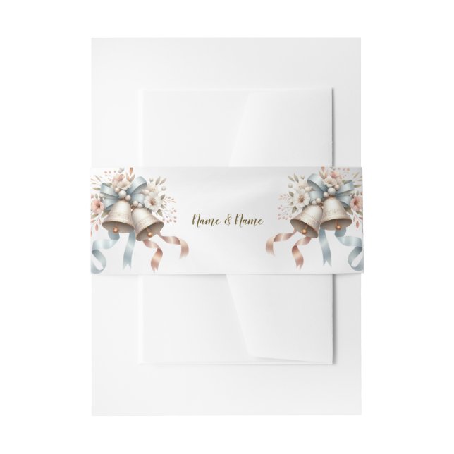 Hochzeitsblumen Bells Pink Blue Ribbons Schöne Einladungsbanderole (Vorderseite Beispiel)