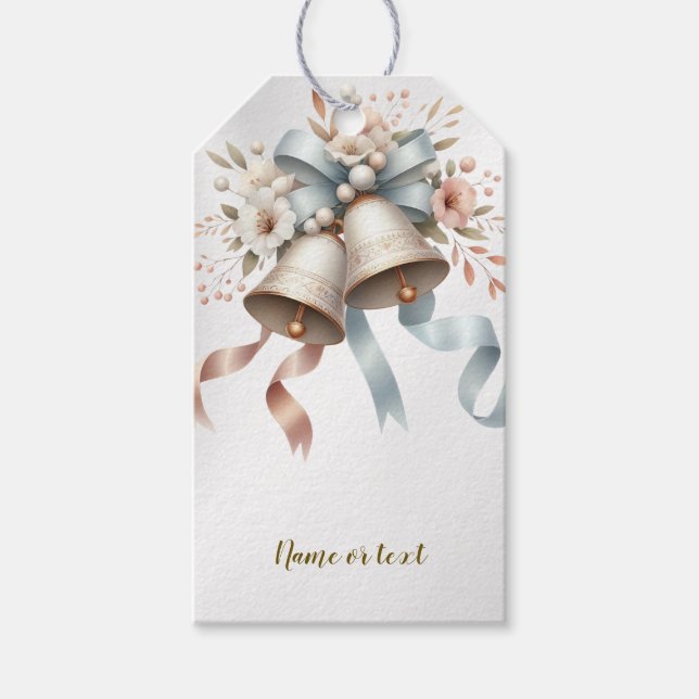 Hochzeitsblumen Bells Pink Blue Ribbons Schöne Geschenkanhänger (Vorderseite)