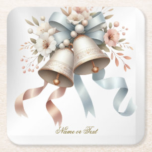 Hochzeitsblumen Bells Pink Blue Ribbons Schöne Rechteckiger Pappuntersetzer
